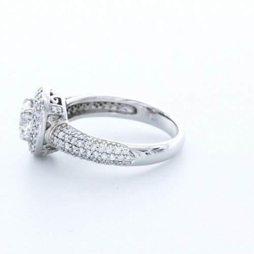 2.1CT NATURAL DIAMOND E/SI1 ROUND CUT 14K GOLD DOUBLE-PRONG HALO ENGAGEMENT RING - Picture 4 of 7