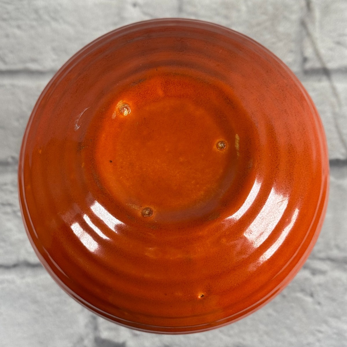 Lot of 2 Vintage Bauer Pottery Orange Ringware Open Water Bottle +