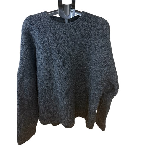Vtg J Crew Men Sz XL 100% Wool Dark Gray Cable Knit Crew Neck Sweater Oarsman - Picture 4 of 11