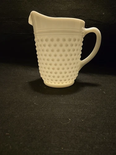 VINTAGE ANCHOR HOCKING WHITE MILK GLASS 8" Tall Hobnail PITCHER