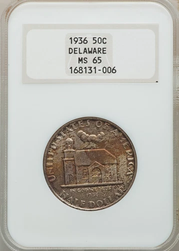 1936 DELAWARE SILVER COMMEMORATIVE HALF DOLLAR NGC MS-65  "Fatty Slab"