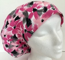 Pink Floral Adjustable Medical No Band Bouffant Euro Scrub Cap Surgery Chef Hat