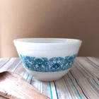 Vintage Pyrex #401 Horizon Bowl Mixing Bowl Small 1.5 pint White and Blue 1969