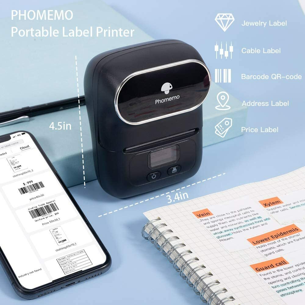 Phomemo Imprimante d'étiquettes M110 - Avec étiquette Bluetooth - Avec Phomemo Imprimante d'étiquettes M110 - Avec étiquette Bluetooth - Avec