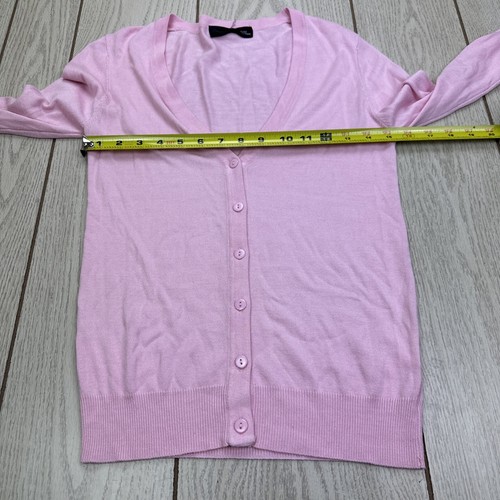 Kobe Lettuce Knit Sweater Cardigan Button Up Plain Long Sleeve Pink No Size - Picture 5 of 6