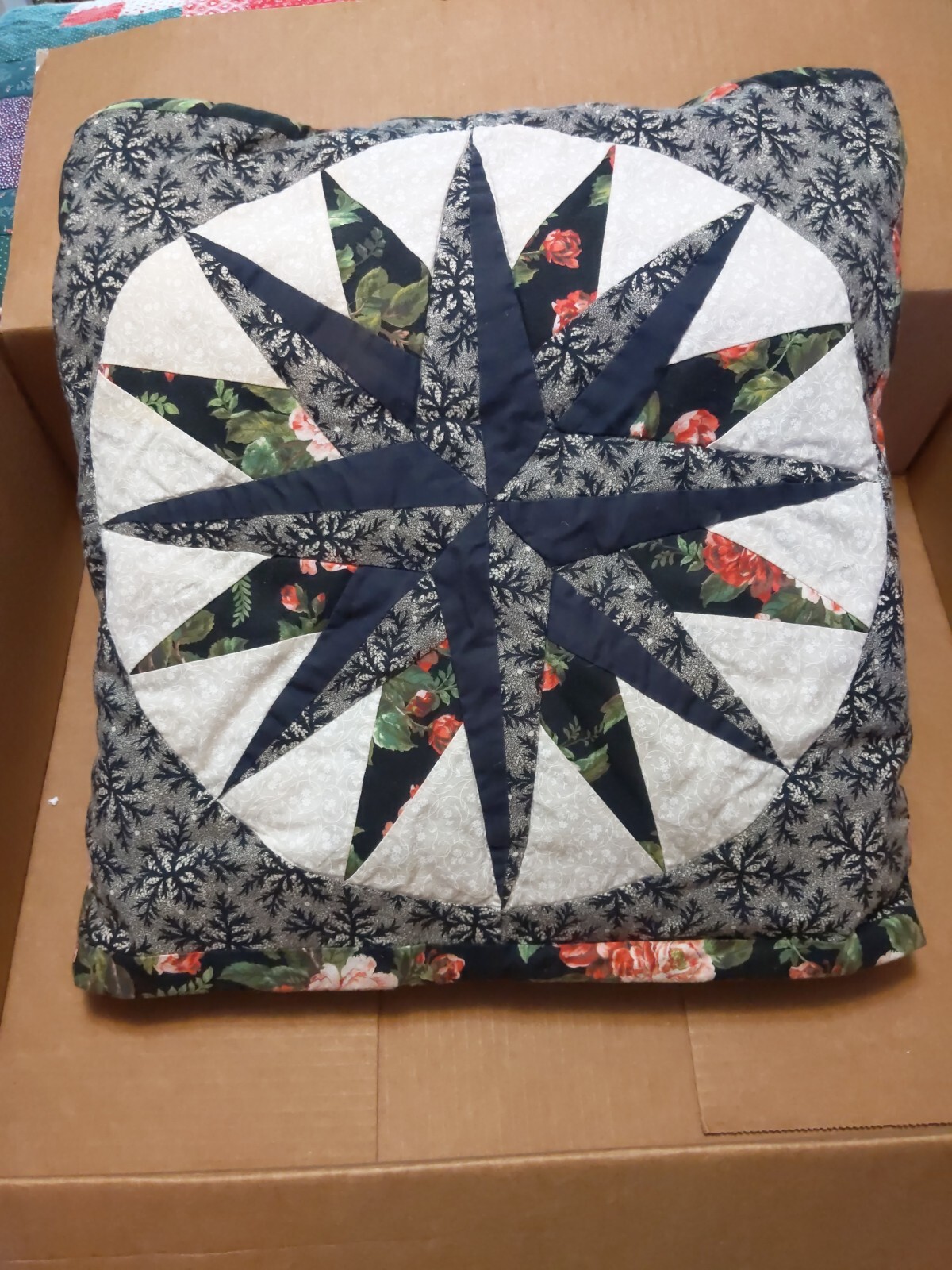 Mariners Compass Handmade Quillow Quilt Pillow Throw Blanket 62x39 Black Red eBay