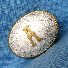 A Belt Buckle Western Initial A Monogram Floral Scroll Vtg 90s Crumrine .GMP034