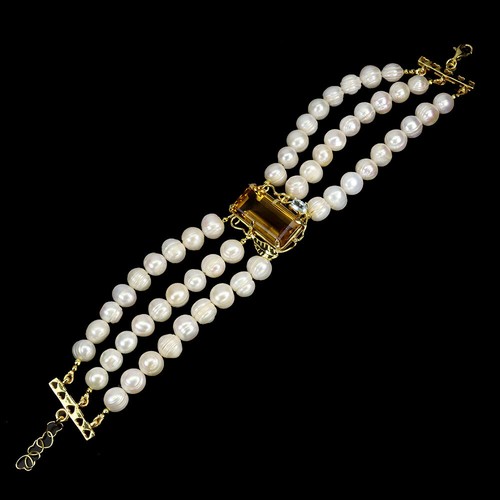 Summer 925 Silver Bracelet Citrine Topaz Pearl Gemstone Jewelry Handmade 8 - Picture 2 of 14