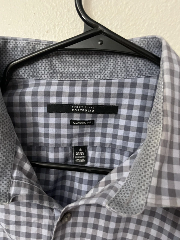 Perry Ellis Portfolio Men’s Long Sleeve Blue Plaid Classic Fit Shirt Button 18 - Image 3 of 4