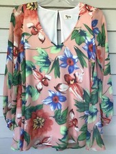 SHOW ME YOUR MUMU Blouse Size Small Floral Peach Long Sleeve VNeck