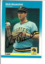 RICK REUSCHEL 1987 FLEER BASEBALL AUTOGRAPHED CARD 619 PITTSBURGH PIRATES