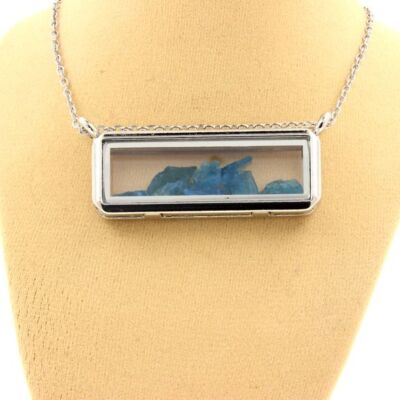Collier Apatite Bleu Néon Brut - Pierre Rectangle à Pans Coupés, Bijou Unique A Bijoux