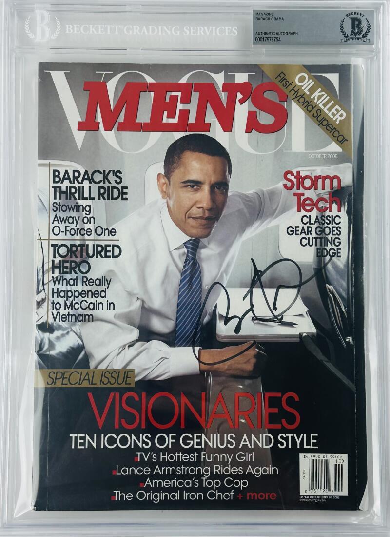 BARACK OBAMA Autographed Signed MENS VOGUE MAGAZINE BAS SLABBED SLAB K 