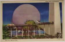 Vintage New York Worlds Fair 1939 Linen Postcard Perisphere Night View
