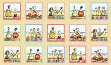 24.25" X 44" Panel Fruit Ladies Block Squares Beach Scenes Cotton Fabric D579.81