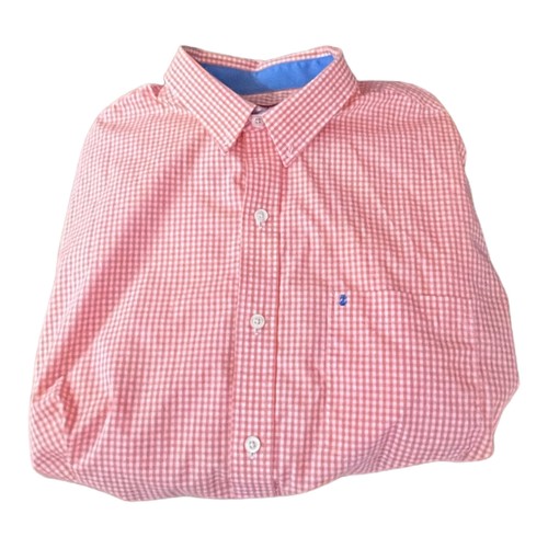 Camicia Izod Uomo Taglia Large Arancione Quadri Blu Maniche Avvolgibili Manica Non Ferro - Foto 4 di 6