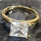 Engagement Ring Princess-Cut Cubic Zirconia Solitaire Vermeil Vietnam-Made sz 8