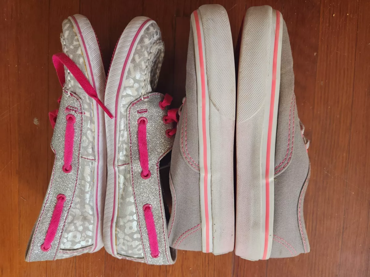 Lot of 2 Girls Shoes Sperry Top Sider Deck Shoes Gray Vans Girls shoes SZ 4.5