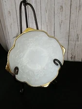 Anchor Hocking Milk Glass Fire King Grapes Leaves Bowl Pedestal Dish Gold Trim🔥