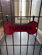Three 3D Printed Personalized Kennel Tag Nameplates with Your Pets Name(s). 