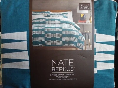 Brand New NATE BERKUS 3pc F/Q Duvet Cover set 100% COTTON