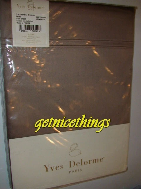 US$ 345 Novo com etiquetas Yves Delorme Triomphe KING folha plana 106x110 Sureau marrom acastanhado França - Imagem 2 de 4