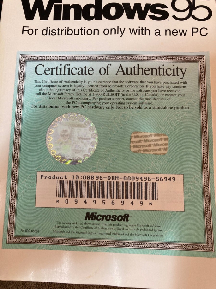 VINTAGE INTRODUCING WINDOWS 95 MANUAL w/PRODUCT ID KEY & COA
