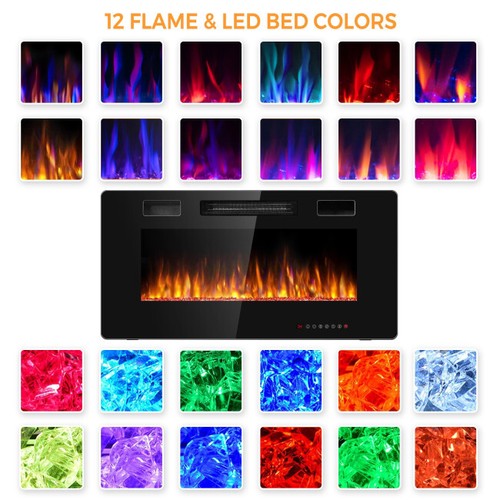 50-Inch Electric Fireplace Heater – Ultra Thin Wall Mounted, Recessed, Multicolor Flame (EP24705)