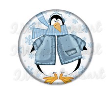 Christmas Holidays Penguin Winter Snow Design - Magnet or Pin 2.25"