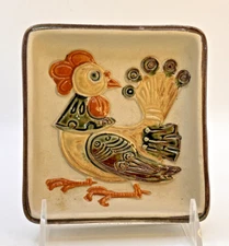 Stoneware Rooster MCM Trinket Dish Vide Poche Tray Wall Hanger VTG Signed