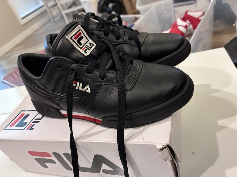 Fila Original Fitness Big-Little Kids' Shoes Black-White-Red Size 5.5