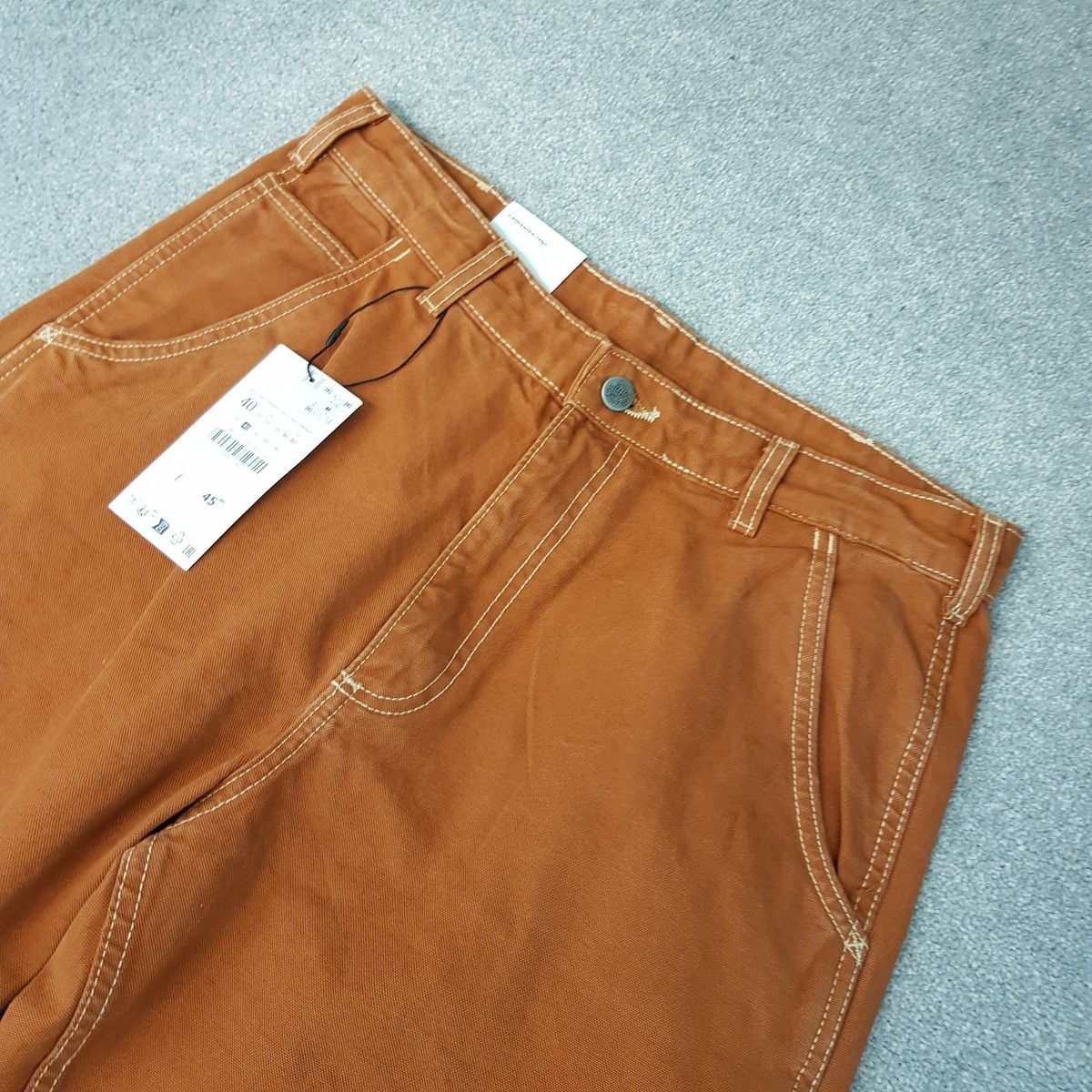 Zara Mens Jeans 31x31 Brown Orange Carpenter Pants Straight