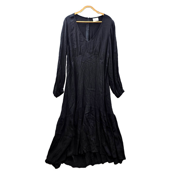 Harlow Dress Womens A-line Maxi Plus Size S Black Long Sleeve High Waist V-Neck