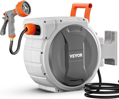 Retractable Garden Hose Reel, 1/2 Inch X 65 Ft Wall Mounted, Heavy Duty Garden H