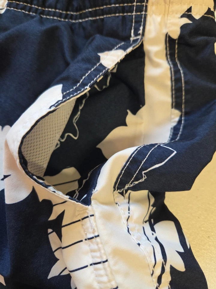 Bañador Hang Ten para hombre grande azul marino blanco floral hibisco board shorts Foto 4 de 4