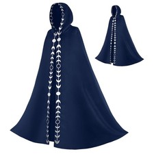 Unisex Moon Phases Embroidery Hooded Cloak Mysterious Medieval Renaissance Lo...