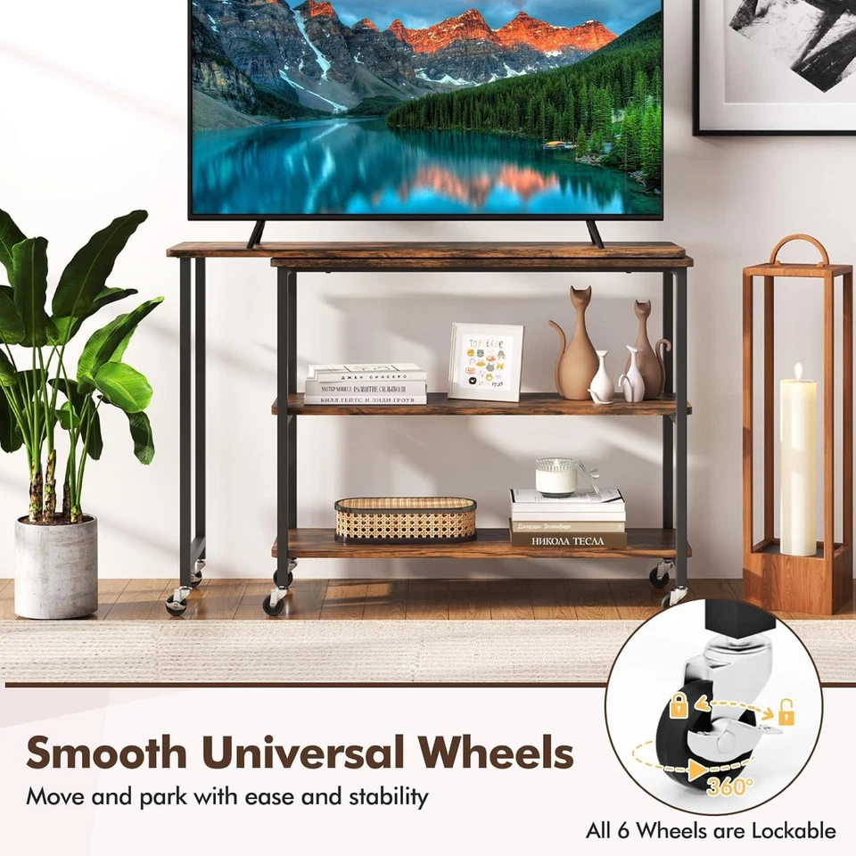 Mesa auxiliar giratoria 360 almacenamiento de 2 niveles marrón rústico 40x12 pulgadas Foto 4 de 4