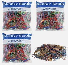 3 Bags Bazic Multicolor Rubber Bands Assorted School Home Office Dimensions