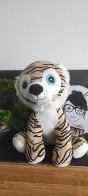 Zeeman White Black Beige Big Blue Eyes Sitting Striped Tiger Plush Plush 