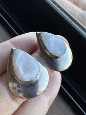 925 Sterling Silver Vintage Modernist Signed BOMA Mother Of Pearl Stud Earrings