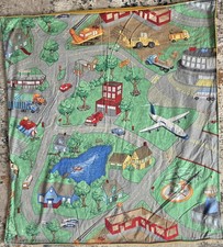 Vtg Cranston Print Works Fabric Car Play Mat Quilt Town Road Map Track Blanket