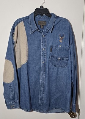 Magellan Mens Denim Long Sleeve Shooter s Shirt with Embroidered Deer Size 3XL