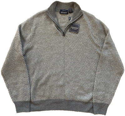 Davis & Squire L Large 100% Cashmere Pullover Sweater 1/4 Zip Gray Striped Men