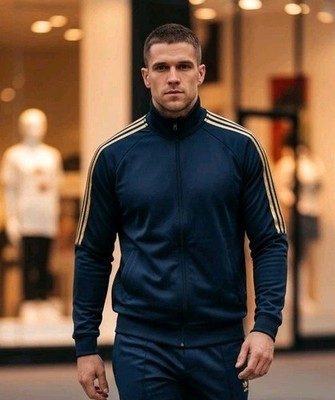 LU Linea Uomo Men s Track Jacket   2XL Big & Tall   Navy Blue w/Gold Stripes EUC