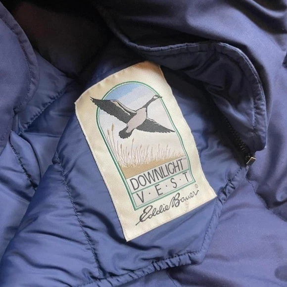 VTG 80s 90s Eddie Bauer down filled downlight paneled zip up puffer vest XL Blue - Image 4 of 4