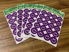 Vintage EUREKA Scented Purple Smiles Scratch & Sniff Stickers Lot 5 Packs NOS B2
