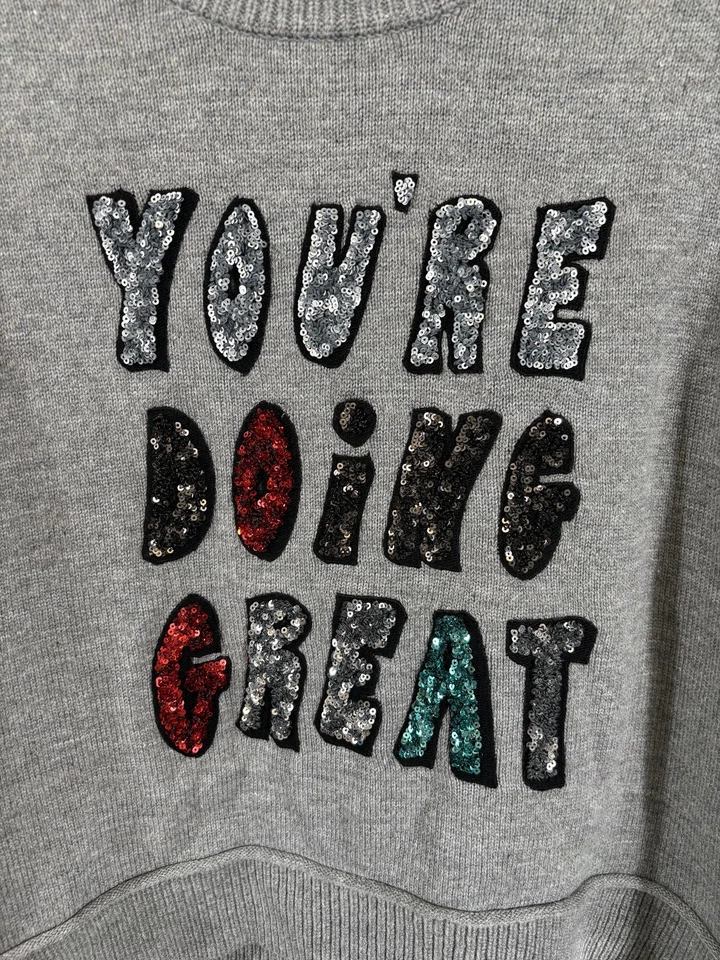 Suéter Alice + Olivia Mujer Grande Gris Lentejuelas Estás Haciendo Gran Pullover Tejido Foto 2 de 4