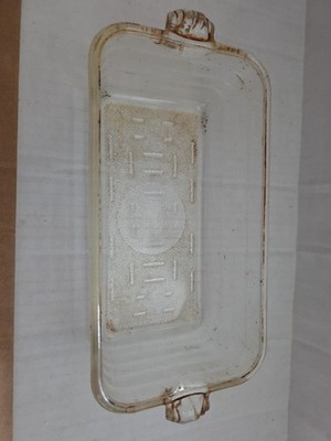 GLASBAKE Heavy Clear Glass Bread Loaf Pan 254 Wheat Scroll Design Vintage MCM