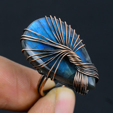 Labradorite Handmade Gemstones Copper Wire Wrapped Amazing Tree of Life Ring