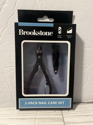 Brookstone 2-Pack Nail Care Set Dead Skin Scissors Nail Clipper Black Steel